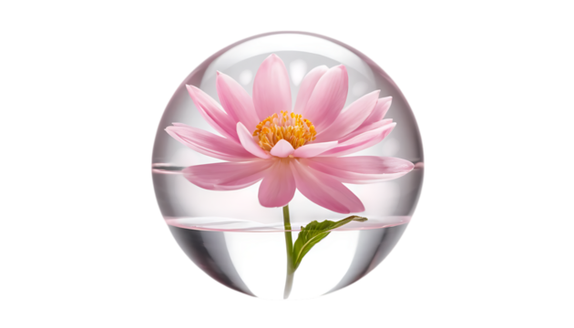 Flower blooming inside a floating crystal orb sphere petal pink png
