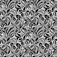 a black and white floral pattern on a white background