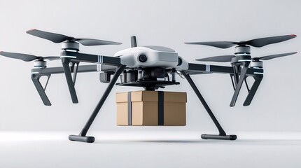 Future of Delivery Drone Carrying Package in Urban Sky (8K Futuristic Render)