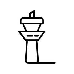 Obraz premium Airport control tower icon in black outline on white background