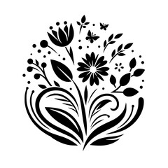 Elegant Black Floral Vector Design on White