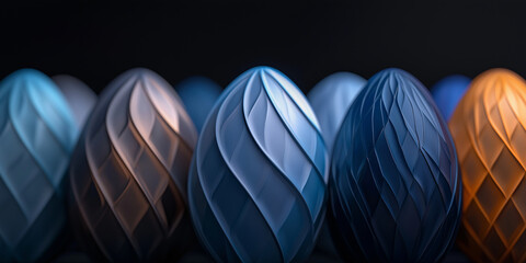 A row of eggs with different colors and designs