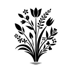 Black & White Floral Illustration: Stylized Bouquet, Minimalist Design