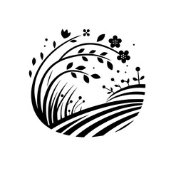 Naklejka premium Black & White Floral Landscape Illustration