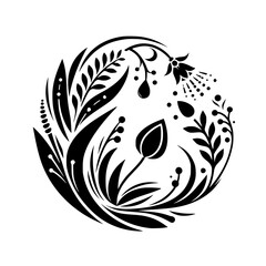 Floral Mandala: Black and White Nature Illustration