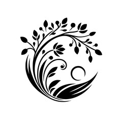 Black & White Floral Crest, Elegant Minimalist Design for Branding