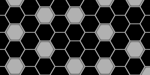 Hexagon background, black and white hexagons, abstract technology background science, futuristic design, white in black hexagon background. 