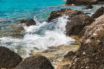 Landscape of the rocky Mediterranean coast on the Greek island of Crete