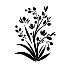 Elegant Black and White Floral Vector Silhouette on White Background