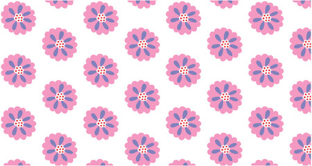 pink and purple colour Florals Simple Decorative Flower Pattern on White Canvas