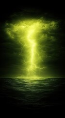 Fototapeta premium Vivid lightning strike illuminates the stormy sea under ominous dark clouds with eerie glow