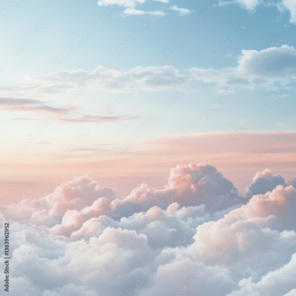 Aufkleber Soft clouds float peacefully across a gradient sky, creating a serene and airy atmosphere in a tranquil setting during daytime
