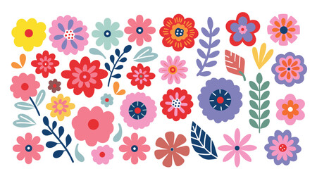 Flower Icons Set: A Variety of Floral Graphics on white background. 