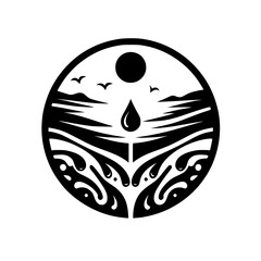 Minimalist Water & Nature Symbol: Circle, Black & White, Abstract