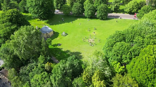 High Angle View of Historical Bath City of England United Kingdom During Partially Cloudy Day of May 27th, 2024, Aerial Footage Was Captured with Drone's Camera During Bright Sunny Day