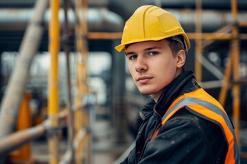 Portrait of a young Caucasian male engineer on construction site