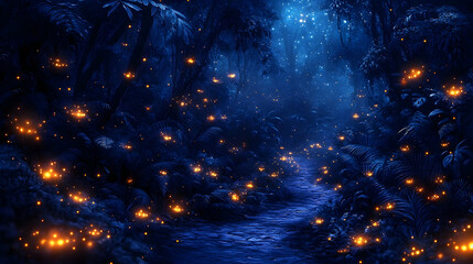 Dark glowing forest pathway