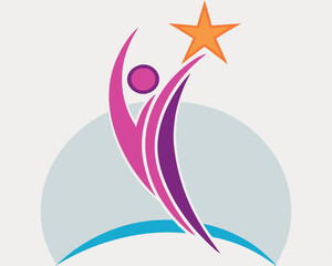 Fototapeta premium Abstract Figure Reaching for a Bright Star on Light Blue Base