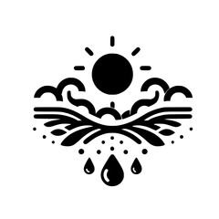 Simple Weather Cycle Icon, Black & White, Nature Concept