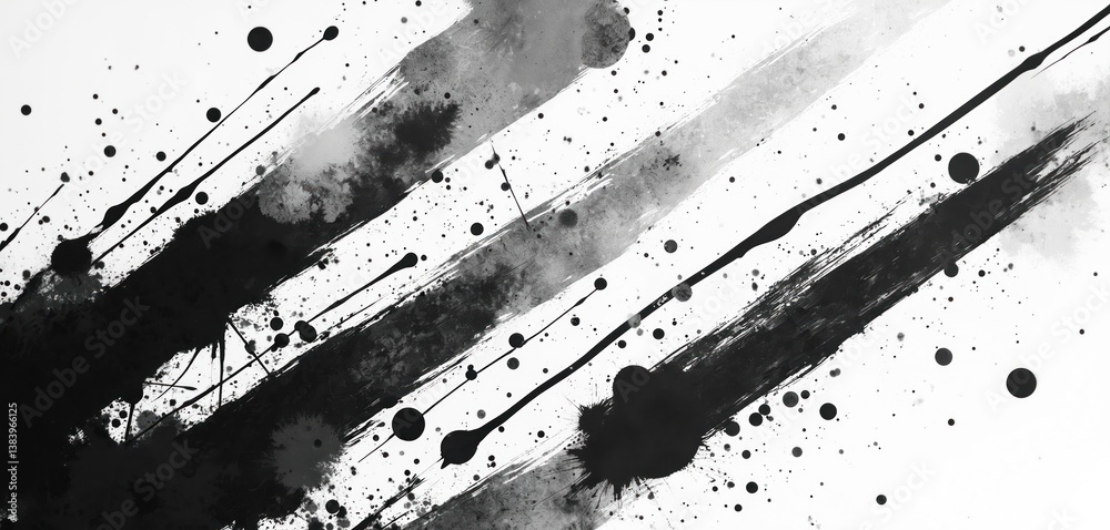 Poster abstract grunge black ink splatter line pattern white transparent background. dynamic bold paint bru