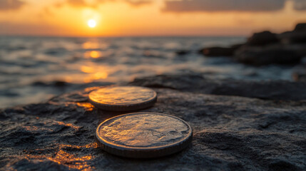 Closeup shot of shiny nickel ore coin, showcasing its round shape and silver color, symbolizing wealth, value, and the raw beauty of natural metals in their rough form.

