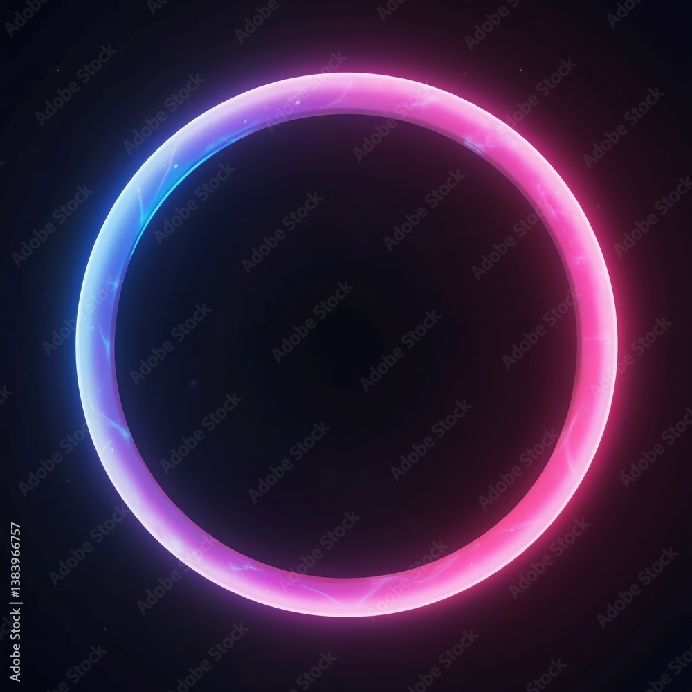 Poster abstract glowing circle with pink, blue neon light. futuristic design over dark background, perfect 