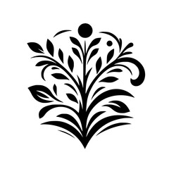 Elegant Black and White Floral Design Element, Symmetric Nature Illustration