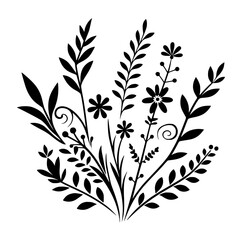 Black and White Floral Illustration: Minimalist, Decorative, Vector Bouquet
