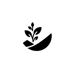Black and White Hand Protecting a Sprout Icon
