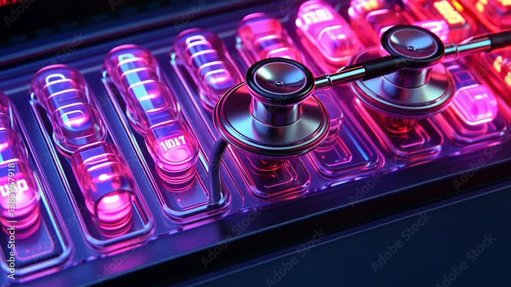 Poster stethoscope resting on colorful display with vibrant lights generative ai