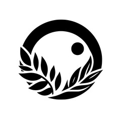 Abstract Laurel Wreath Emblem, Black & White, Minimalist Logo