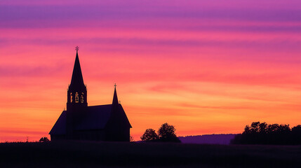 Obraz premium Church silhouette at sunset