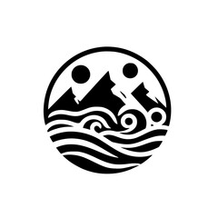 Minimalist Mountain and Water Circle Logo - Nature Illustration