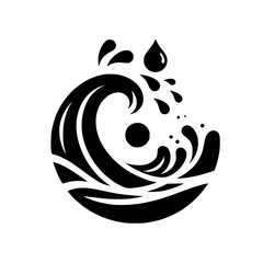 Abstract Wave Logo: Black & White Design, Water Splash Concept