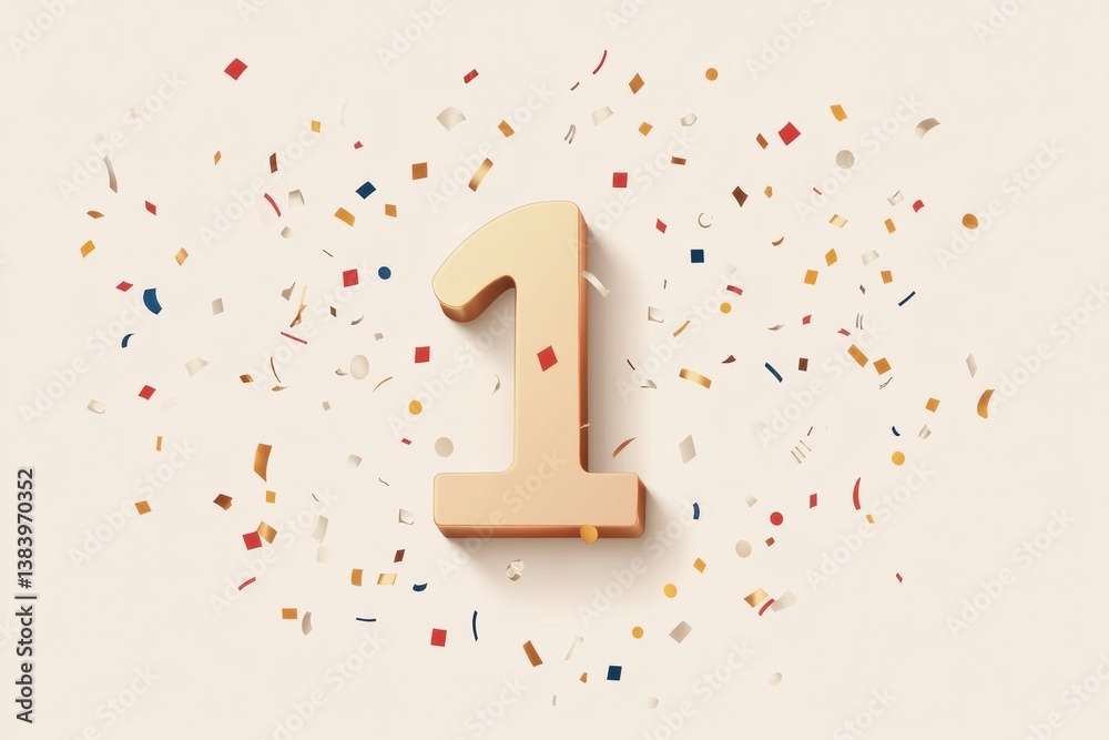 Poster modern playful number icon with confetti celebrating age in soft colors, creating a festive atmosphe