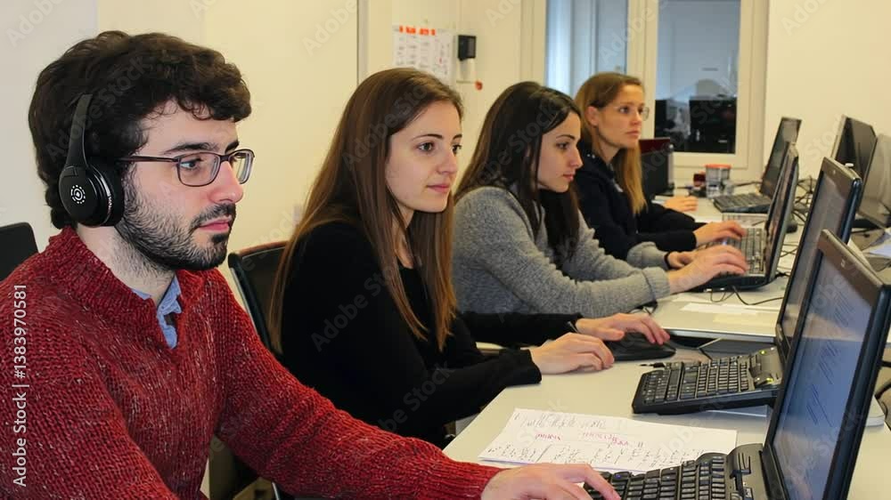 Poster team members collaborating on a project in a modern workspace generative ai