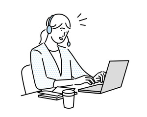 business woman working on laptop-Business person working online - vector illustration of a womanネットで仕事をするビジネスパーソンー女性のベクターイラスト