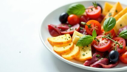 Artistically arranged Italian antipasto platter on white , platter, italian, catering
