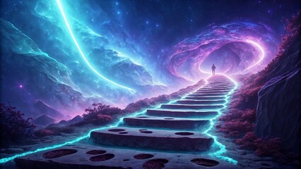 Glowing Magical Staircase in the Sky through Energy Portal for Fantasy Games, Book Covers, Spiritual Websites and Metaphysical Content Creation