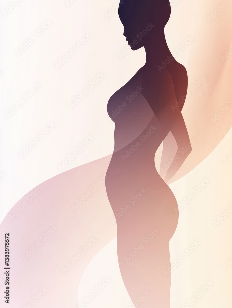 Poster Elegant silhouette of a fit body with smooth curves against a minimalistic background