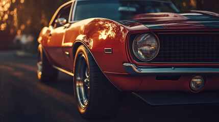 Classic Muscle Car at Sunset