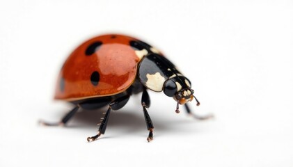 Fototapeta premium Close-up of a single ladybug on white background, garden, bug