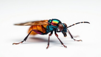Close-up of colorful insect on white background, vibrant, white background, arthropod