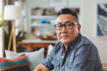 Portrait of a middle aged Asian man in a modern home