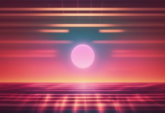 80s lined sun game striped sunset arcade style bottom synthwave sunrise signs computer space background design retro line trendy futuristic party art geometric vintage wave holiday 90s light neon - Powered by Adobe