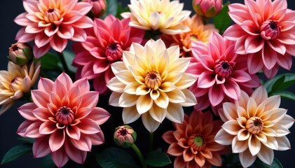 Obraz premium Elegant dahlia flower arrangement, repeating motif, soft focus, beauty, delicate
