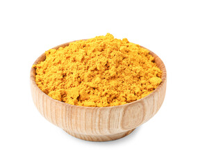 Superfood. Turmeric powder in bowl isolated on white