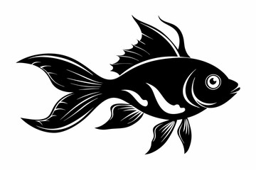 goldfish silhouette line art vector illustration with a white background