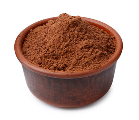 Superfood. Cacao powder in bowl isolated on white