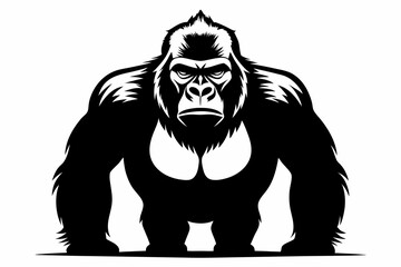 gorilla silhouette line art vector illustration with a white background